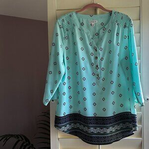 Croft & Barrow Blue Blousy Tunic With Silvery Buttons Women's L